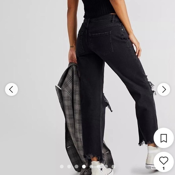 WE THE FREE MAGGIE MIDRISE STRAIGHT-LEG WASHED, 100% COTTON , BLACK, SIZE 26 - Picture 2 of 7